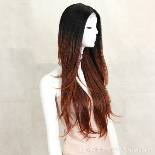 Magic 30 Medium Brown Color Synthetic Hair Wigs For Women Long Natural Wavy Lace Front Wig With Natural Hairline Middle Part